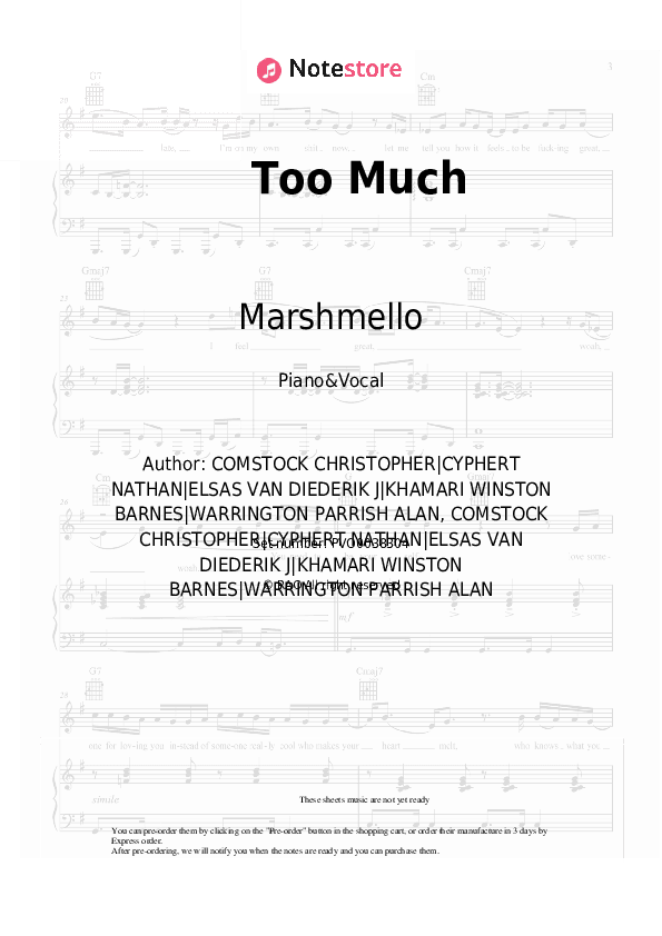 Too Much - Marshmello, Usher, Imanbek Piano Sheet Music with the Voice part - Piano&Vocal