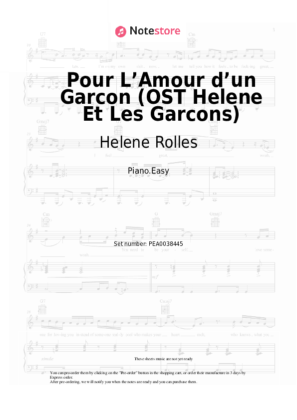 Pour L’Amour d’un Garcon (OST Helene Et Les Garcons) - Helene Rolles Piano Sheet Music Easy - Piano.Easy