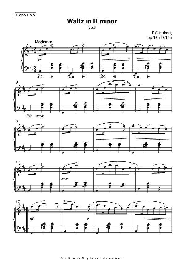 Waltz in B Minor , op.18a, No.5 - Franz Schubert Piano Sheet Music - Piano.Solo