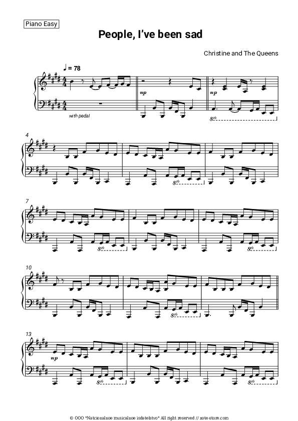 People, I’ve been sad - Christine and the Queens Piano Sheet Music Easy - Piano.Easy