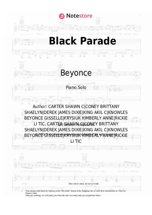 Black Parade - Beyonce Piano Sheet Music - Piano.Solo