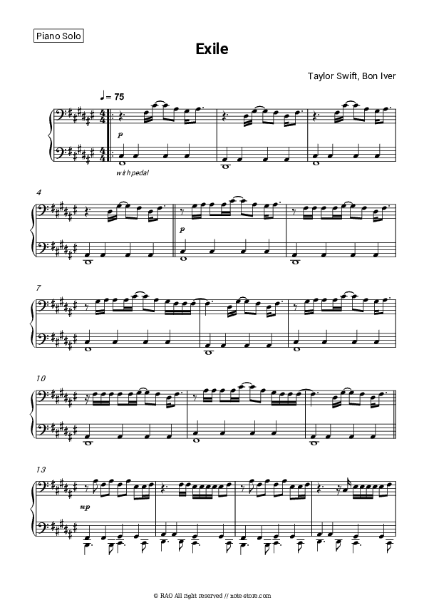 Exile - Taylor Swift, Bon Iver Piano Sheet Music - Piano.Solo