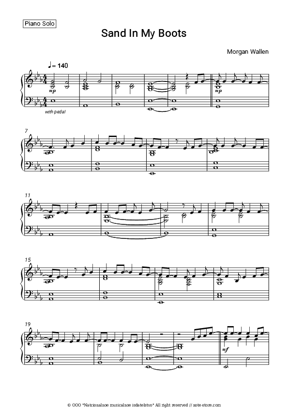 Sand in My Boots - Morgan Wallen Piano Sheet Music - Piano.Solo