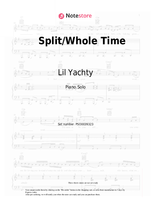 Split/Whole Time - Lil Yachty Piano Sheet Music - Piano.Solo