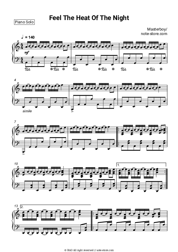 Feel The Heat Of The Night - Masterboy Piano Sheet Music - Piano.Solo