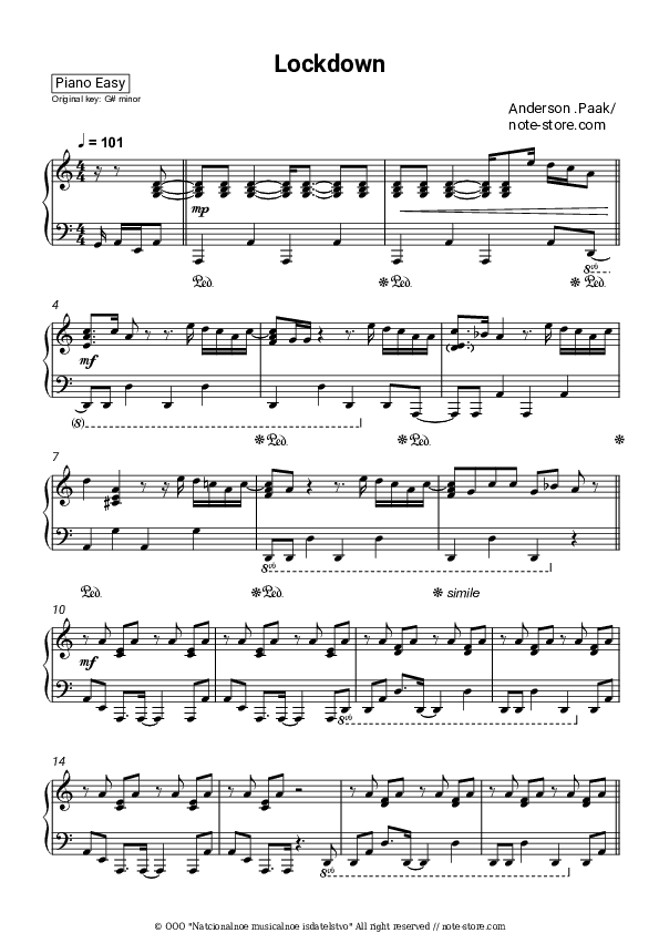 Lockdown - Anderson .Paak Piano Sheet Music Easy - Piano.Easy