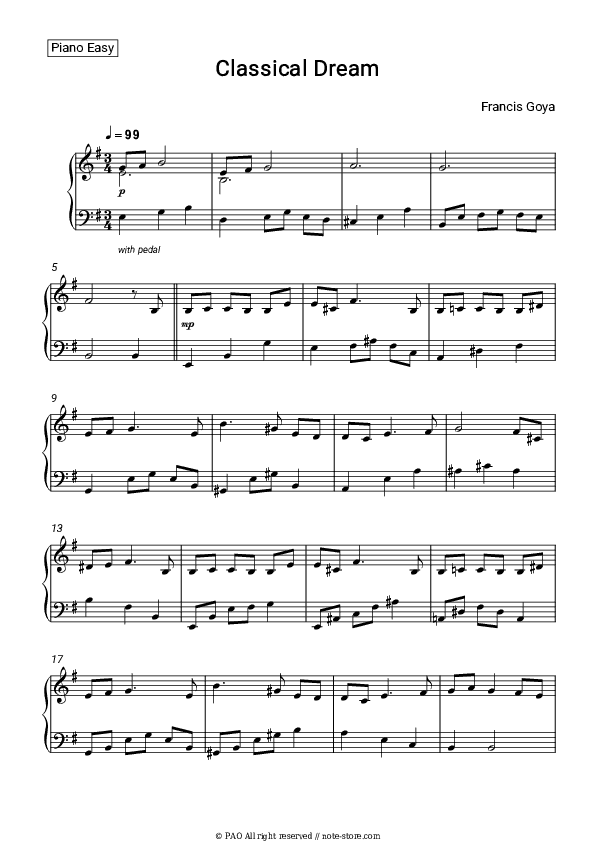 Classical Dream - Francis Goya Piano Sheet Music Easy - Piano.Easy