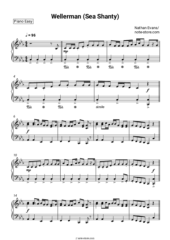 Wellerman (Sea Shanty) - Nathan Evans Piano Sheet Music Easy - Piano.Easy