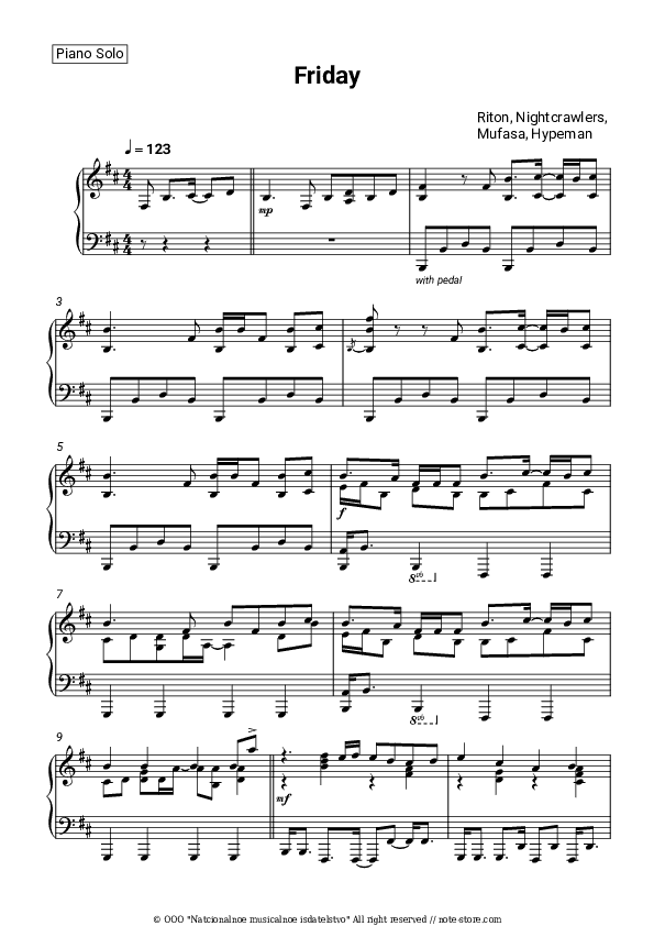 Friday - Riton, Nightcrawlers, Mufasa, Hypeman Piano Sheet Music - Piano.Solo