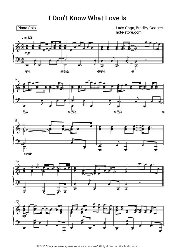 I Don't Know What Love Is - Lady Gaga, Bradley Cooper Piano Sheet Music - Piano.Solo