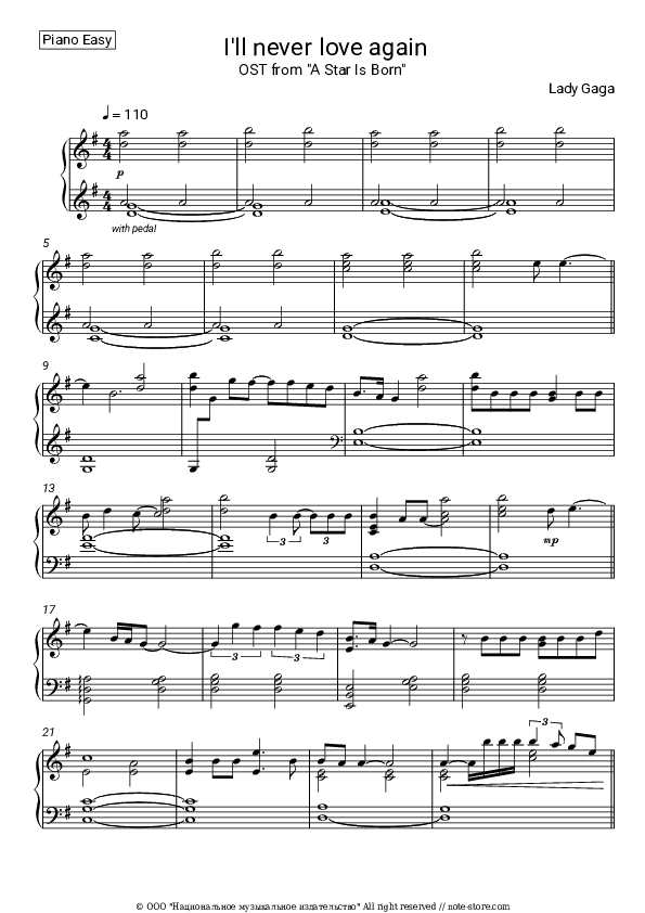 I'll Never Love Again - Lady Gaga Piano Sheet Music Easy - Piano.Easy