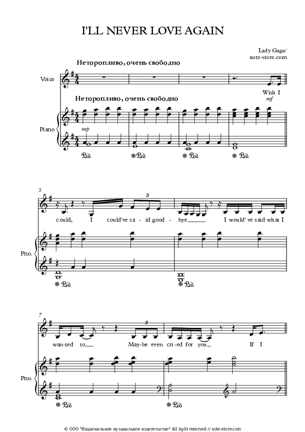 I'll Never Love Again - Lady Gaga Piano Sheet Music with the Voice part - Piano&Vocal