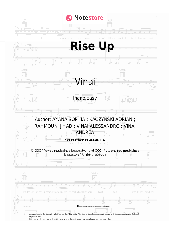 Rise Up - Vinai, VAMERO Piano Sheet Music Easy - Piano.Easy