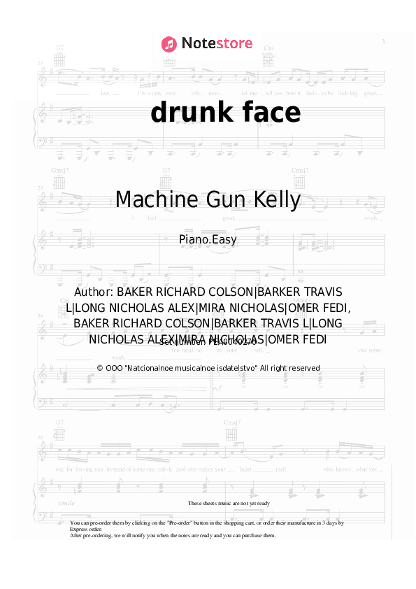 drunk face - Machine Gun Kelly Piano Sheet Music Easy - Piano.Easy