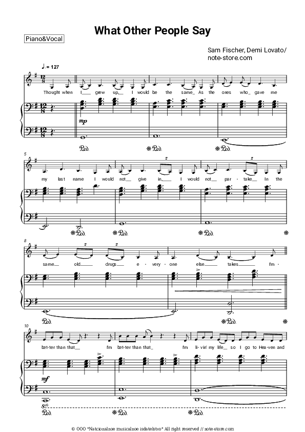 What Other People Say - Sam Fischer, Demi Lovato Piano Sheet Music with the Voice part - Piano&Vocal