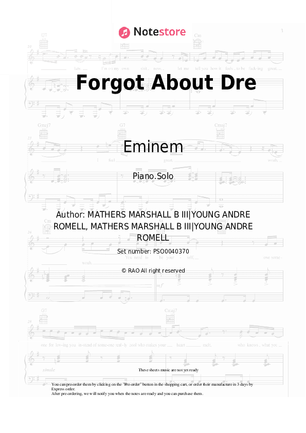 Forgot About Dre - Eminem, Dr. Dre Piano Sheet Music - Piano.Solo