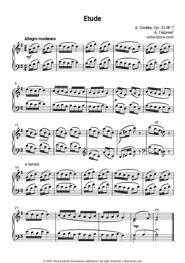 Etude Op. 32 № 7 - Alexander Goedicke Piano Sheet Music - Piano.Solo