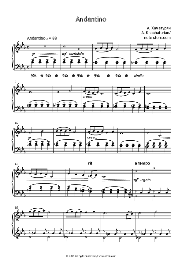 Andantino - Aram Khachaturyan Piano Sheet Music - Piano.Solo