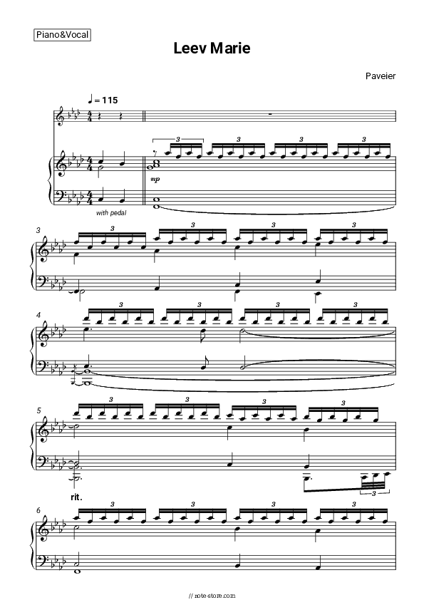 Leev Marie - Paveier Piano Sheet Music with the Voice part - Piano&Vocal