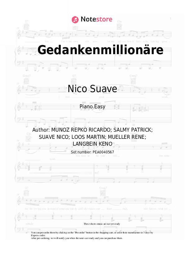 Gedankenmillionäre - Nico Suave, Johannes Oerding Piano Sheet Music Easy - Piano.Easy