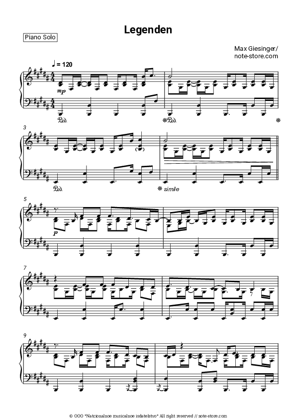 Legenden - Max Giesinger Piano Sheet Music - Piano.Solo