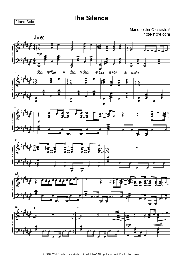 The Silence - Manchester Orchestra Piano Sheet Music - Piano.Solo