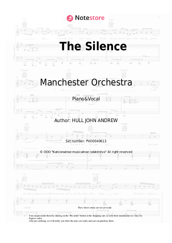 The Silence - Manchester Orchestra Piano Sheet Music with the Voice part - Piano&Vocal