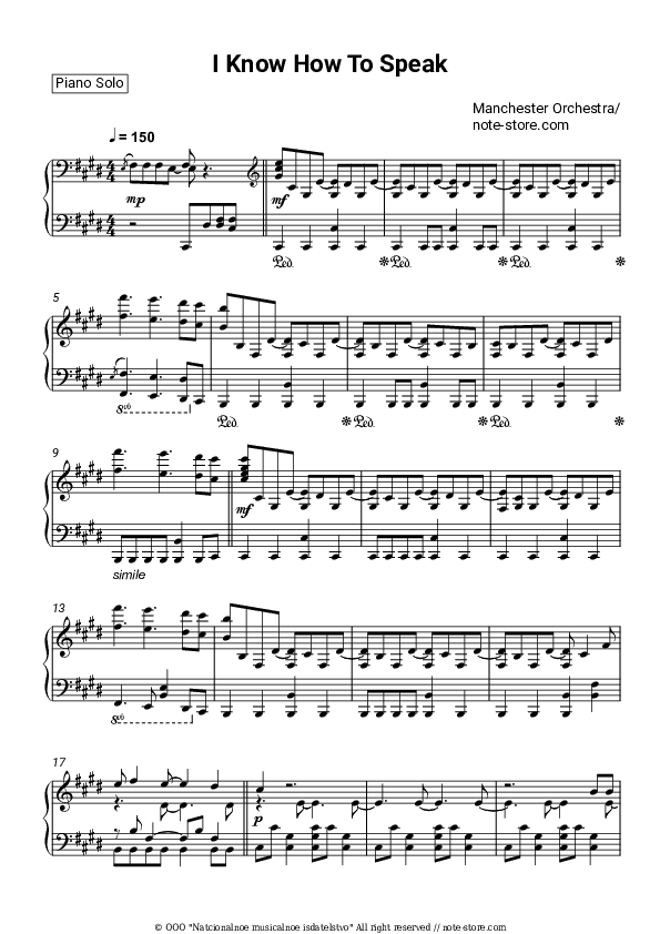 I Know How To Speak - Manchester Orchestra Piano Sheet Music - Piano.Solo