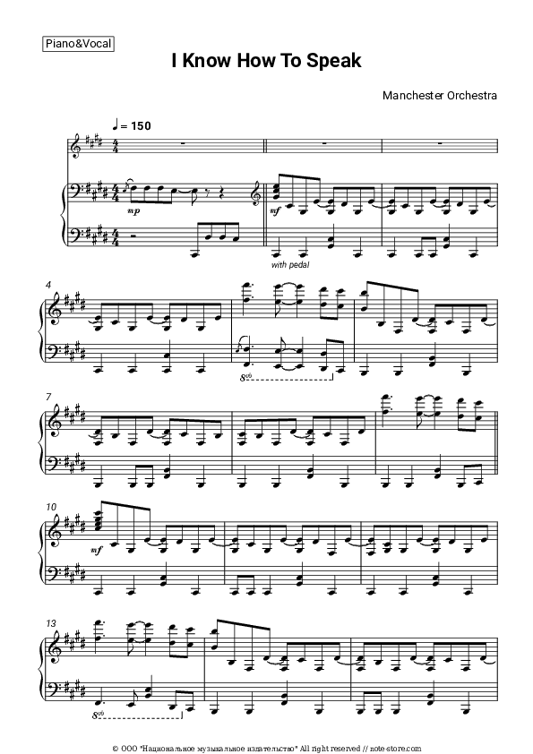 I Know How To Speak - Manchester Orchestra Piano Sheet Music with the Voice part - Piano&Vocal