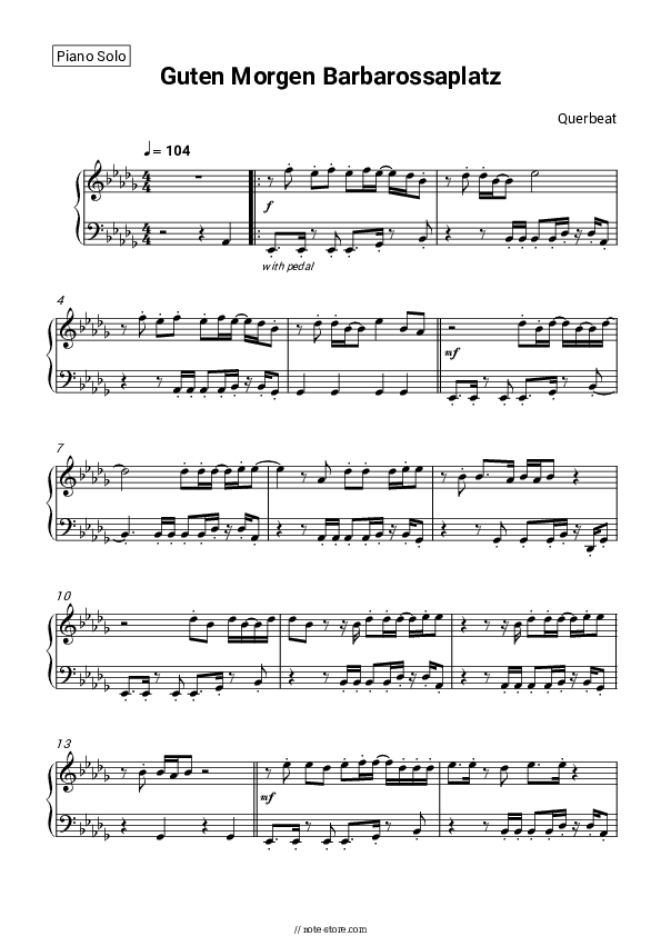 Guten Morgen Barbarossaplatz - Querbeat Piano Sheet Music - Piano.Solo