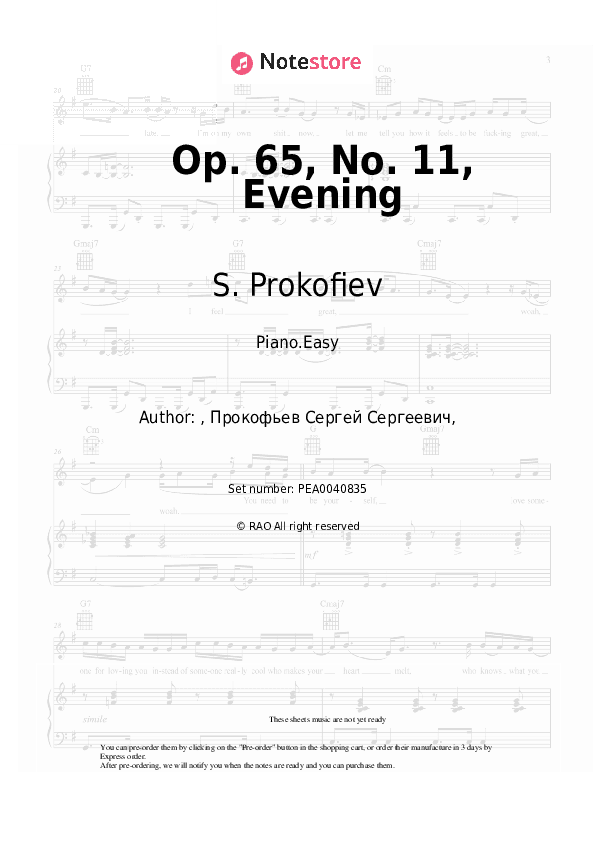 Op. 65, No. 11, Evening - S. Prokofiev Piano Sheet Music Easy - Piano.Easy