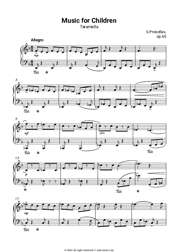 Tarantella, Op. 65 No. 4 - S. Prokofiev Piano Sheet Music - Piano.Solo