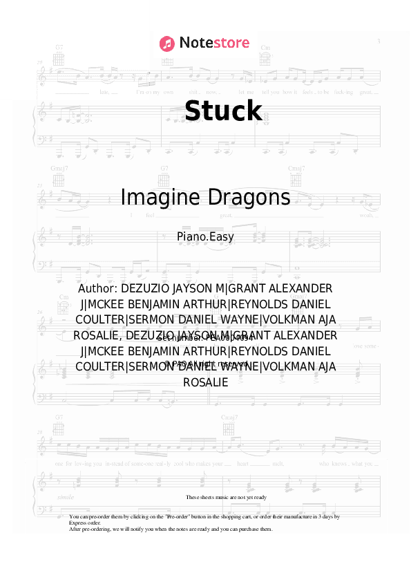 Stuck - Imagine Dragons Piano Sheet Music Easy - Piano.Easy