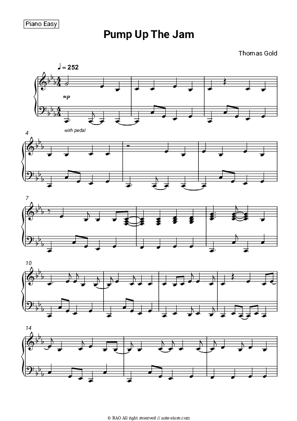 Pump Up The Jam - Thomas Gold Piano Sheet Music Easy - Piano.Easy