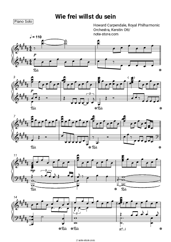 Wie frei willst du sein? - Howard Carpendale, Royal Philharmonic Orchestra, Kerstin Ott Piano Sheet Music - Piano.Solo