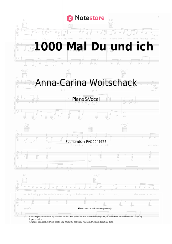 1000 Mal Du und ich - Anna-Carina Woitschack, Stefan Mross Piano Sheet Music with the Voice part - Piano&Vocal