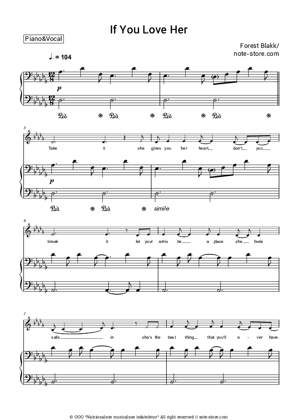 If You Love Her - Forest Blakk Piano Sheet Music with the Voice part - Piano&Vocal