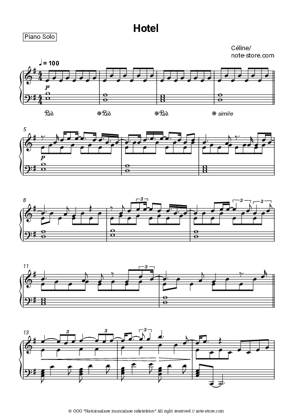 Hotel - Céline Piano Sheet Music - Piano.Solo