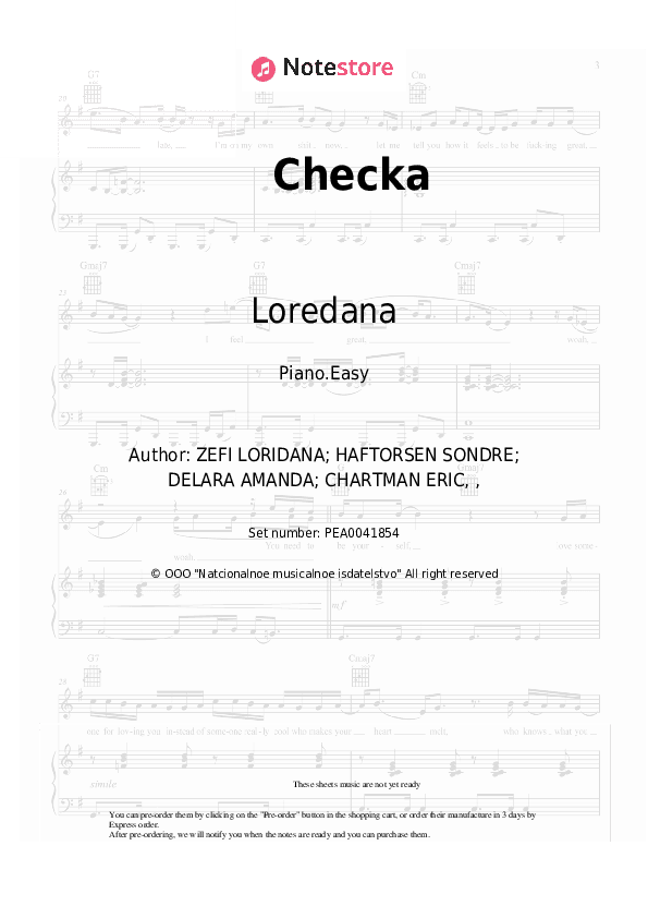 Checka - Loredana, Delara Piano Sheet Music Easy - Piano.Easy