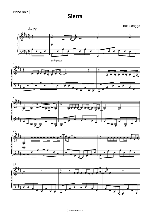 Sierra - Boz Scaggs Piano Sheet Music - Piano.Solo