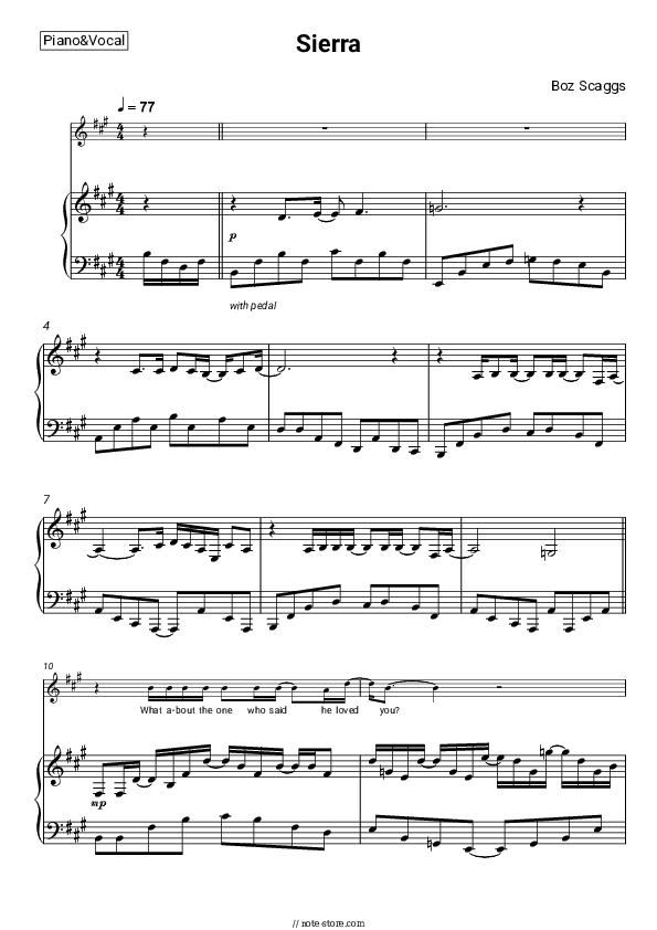 Sierra - Boz Scaggs Piano Sheet Music with the Voice part - Piano&Vocal