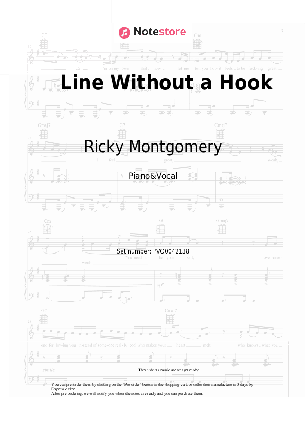 Line Without a Hook - Ricky Montgomery Piano Sheet Music with the Voice part - Piano&Vocal