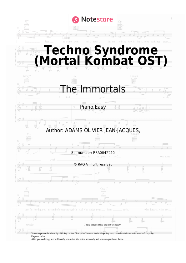 Techno Syndrome (Mortal Kombat OST) - The Immortals Piano Sheet Music Easy - Piano.Easy