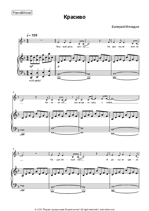 Красиво - Valery Meladze Piano Sheet Music with the Voice part - Piano&Vocal