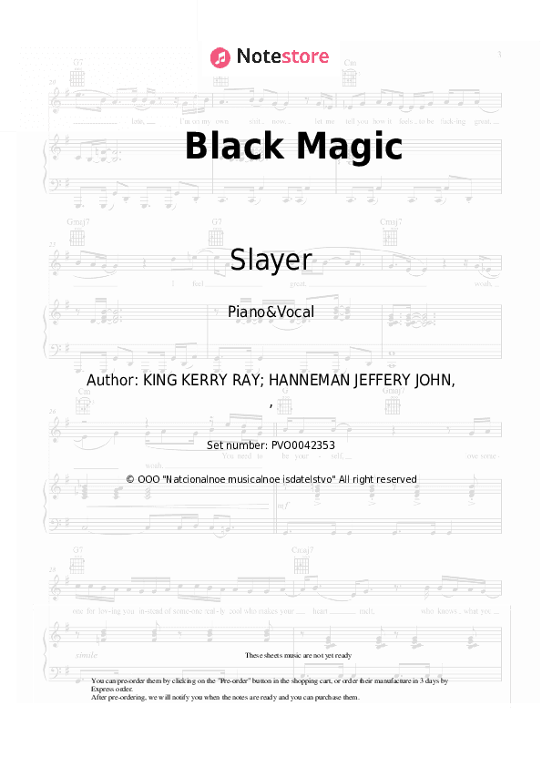 Black Magic - Slayer Piano Sheet Music with the Voice part - Piano&Vocal