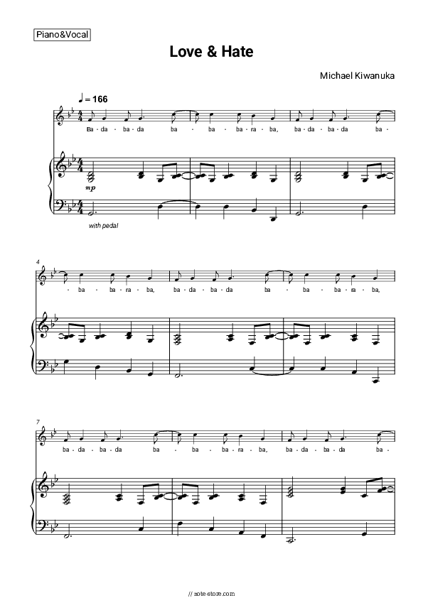 Love & Hate - Michael Kiwanuka Piano Sheet Music with the Voice part - Piano&Vocal