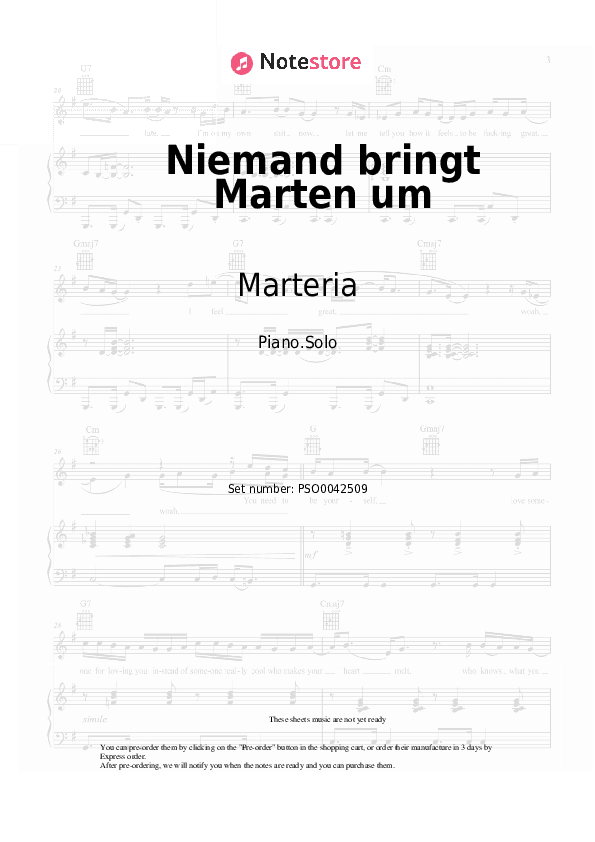 Niemand bringt Marten um - Marteria Piano Sheet Music - Piano.Solo