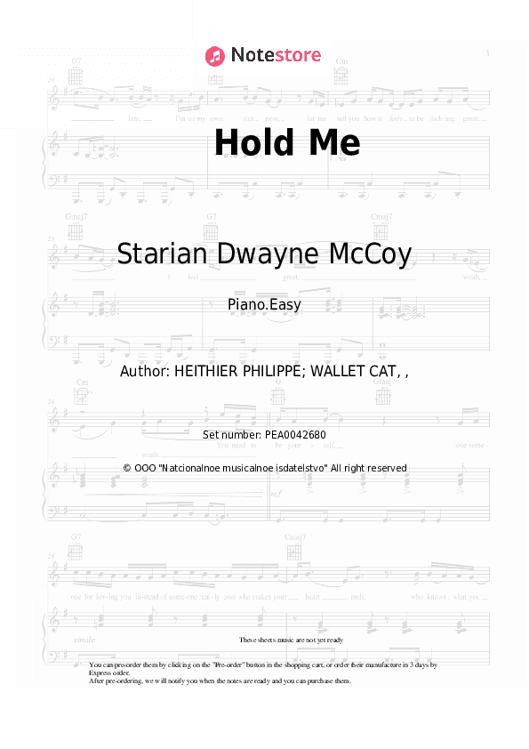 Hold Me - Starian Dwayne McCoy Piano Sheet Music Easy - Piano.Easy