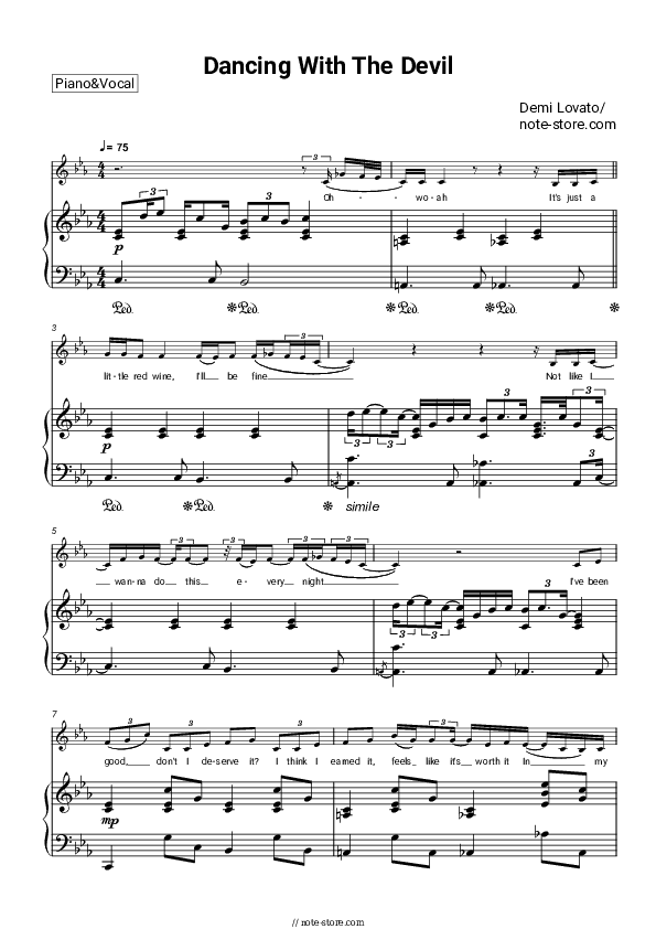 Dancing With The Devil - Demi Lovato Piano Sheet Music with the Voice part - Piano&Vocal