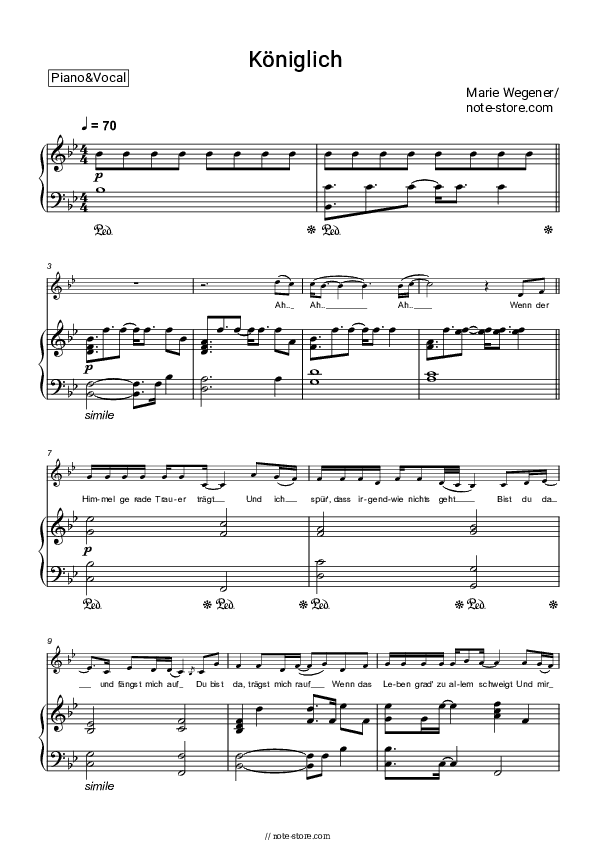 Königlich - Marie Wegener Piano Sheet Music with the Voice part - Piano&Vocal